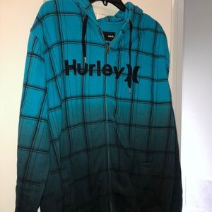 Mens XL Hurley zip up hoodie jacket blue black gradient ombre